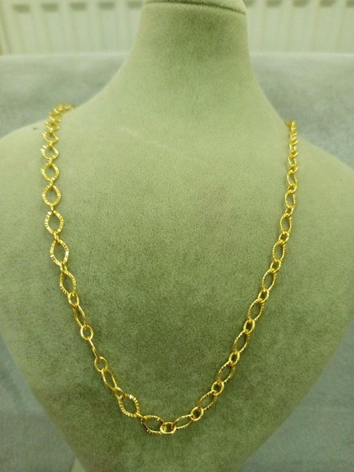 Uzun Parlak Zincir Detaylı Altın Kolye çelik - Görsel 2