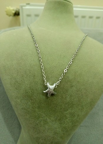 Gri Mini Yıldız Zincir Kolye çelik - Görsel 2