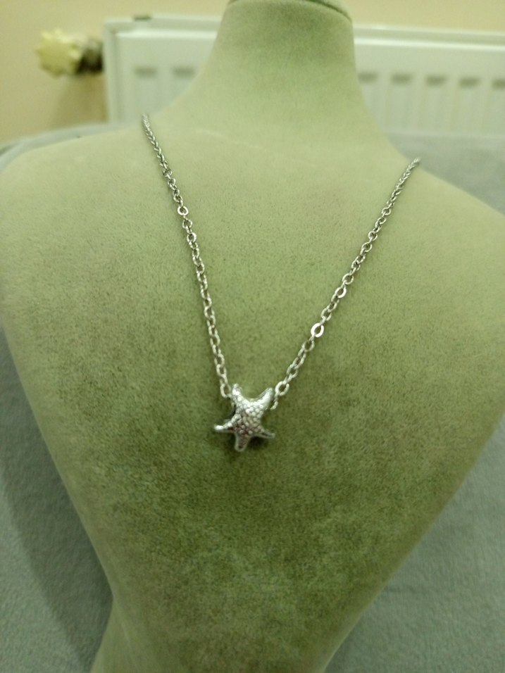 Gri Mini Yıldız Zincir Kolye çelik - Görsel 2