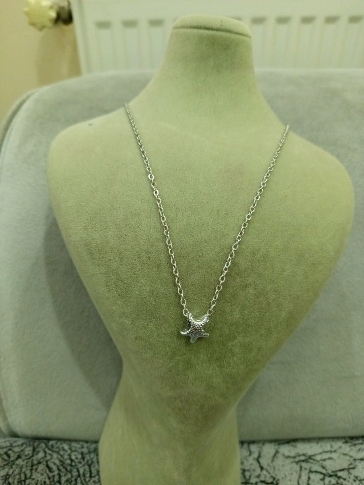 Gri Mini Yıldız Zincir Kolye çelik - Görsel 3