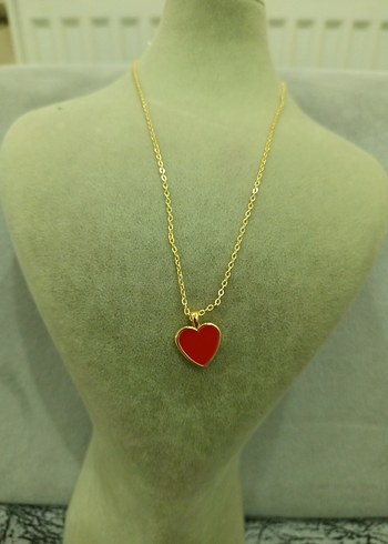 Kırmızı Kalp Figürlü Mini Kadın Kolye çelik - Görsel 2