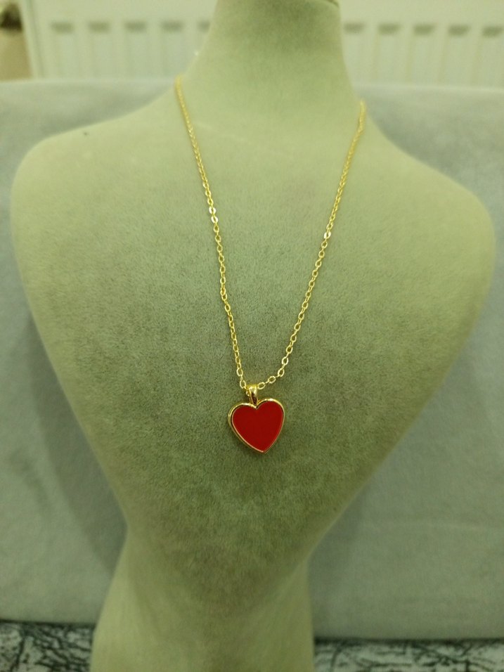 Kırmızı Kalp Figürlü Mini Kadın Kolye çelik - Görsel 2