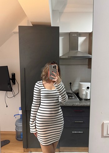 Çizgili Uzun Kollu  Kadın Elbise - Görsel 5