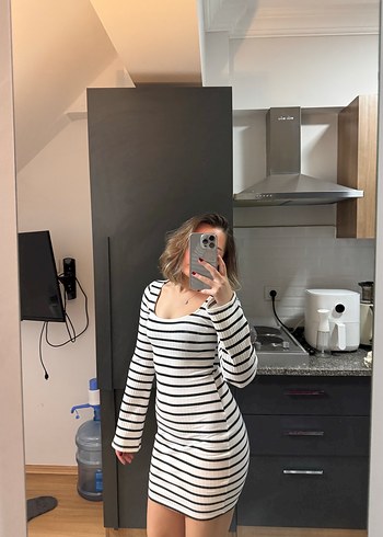 Çizgili Uzun Kollu  Kadın Elbise - Görsel 4