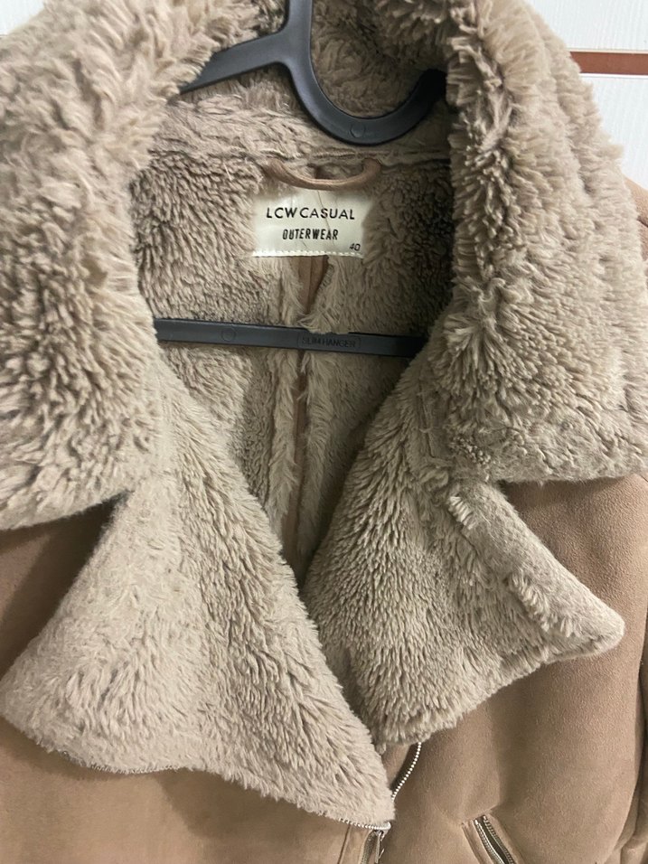 Kürklü Bej Süet Kadın Ceket - Görsel 2