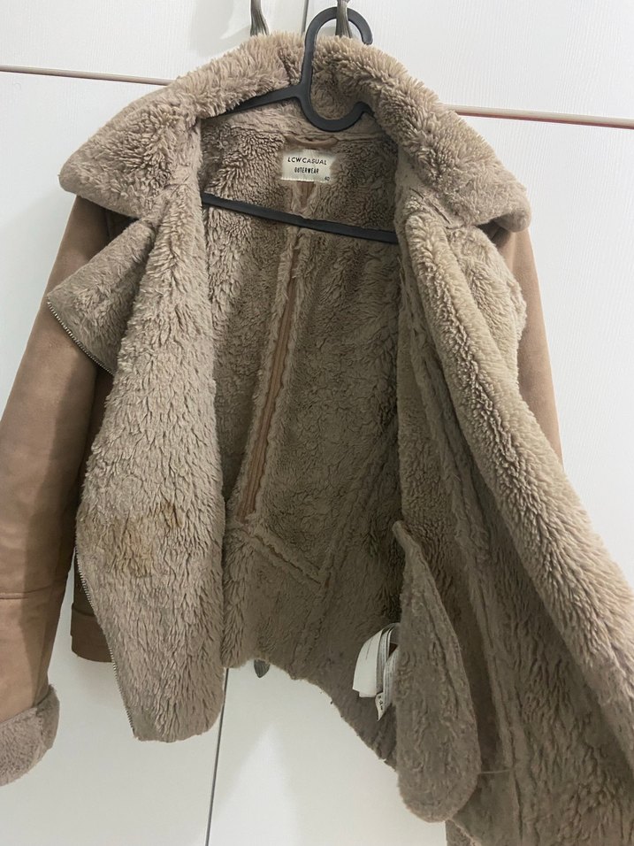 Kürklü Bej Süet Kadın Ceket - Görsel 3