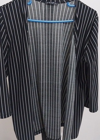 Çizgili Siyah Midi Blazer - Görsel 2