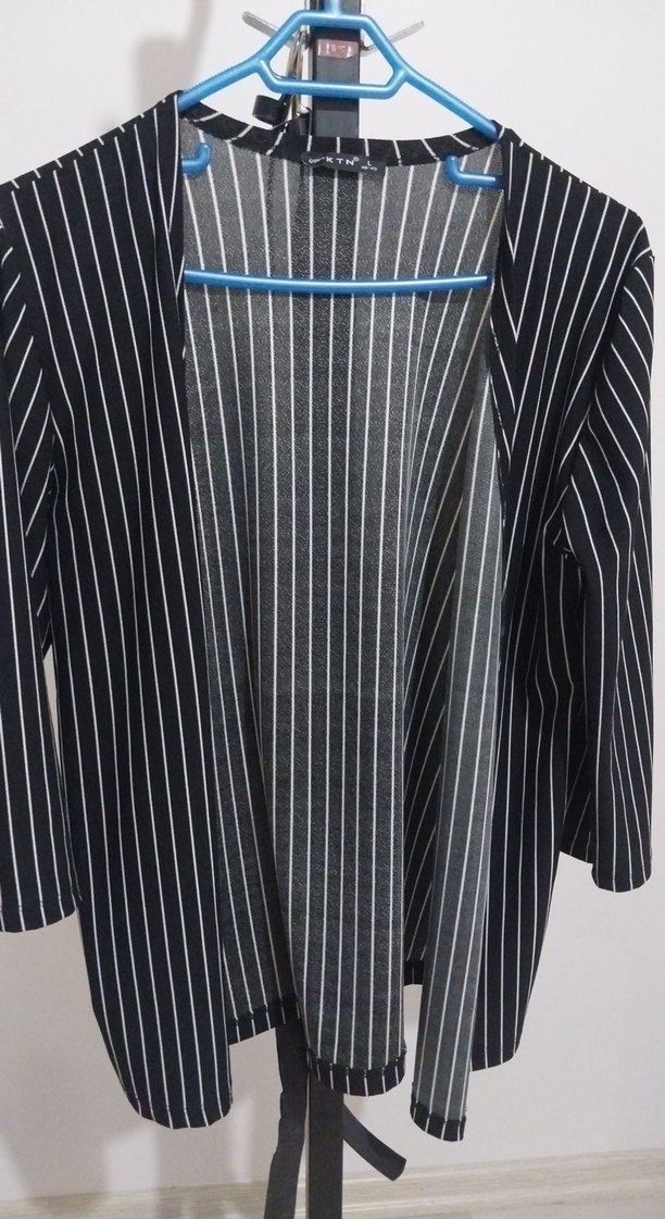 Çizgili Siyah Midi Blazer - Görsel 2