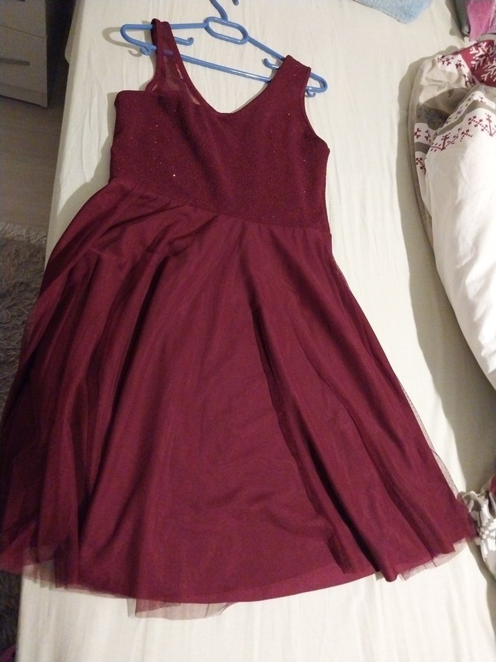 Diger Bordo V Yaka Midi  Abiye Elbise - Görsel 2