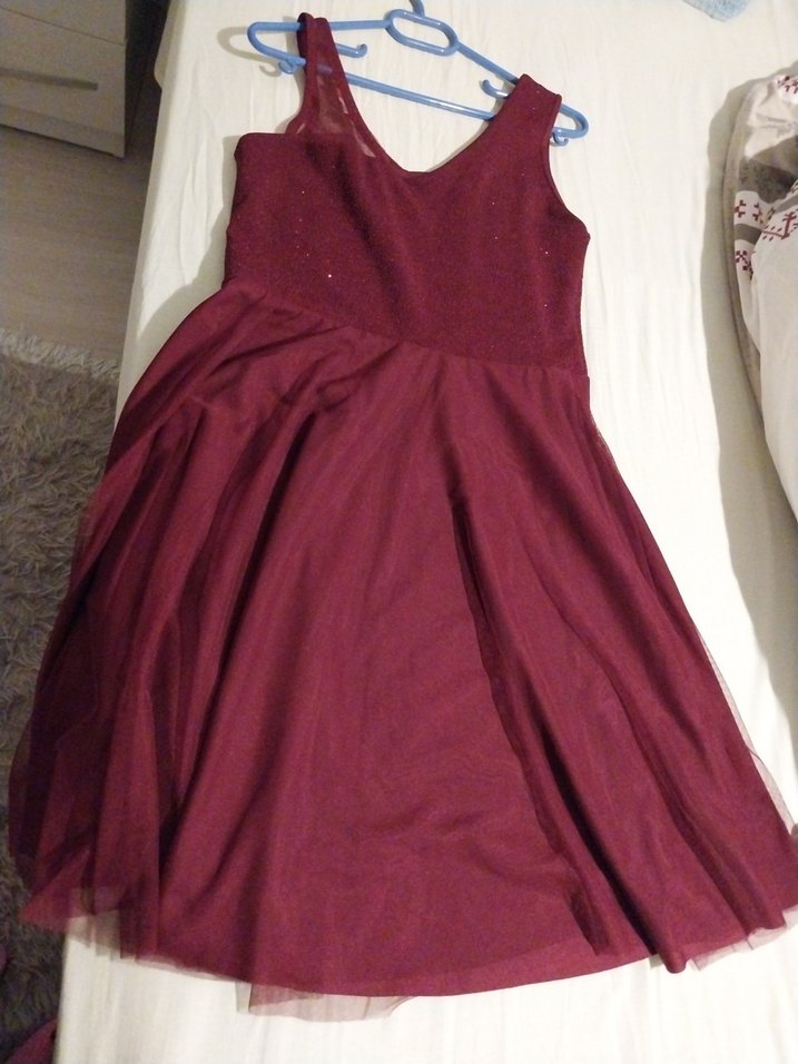 Diger Bordo V Yaka Midi  Abiye Elbise - Görsel 3