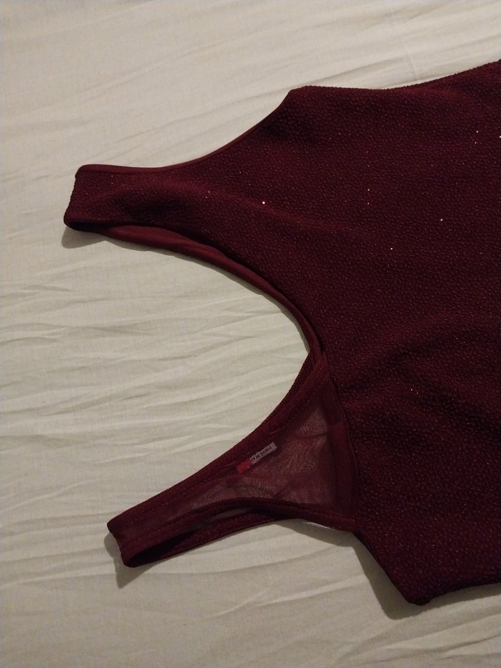 Diger Bordo V Yaka Midi  Abiye Elbise - Görsel 4