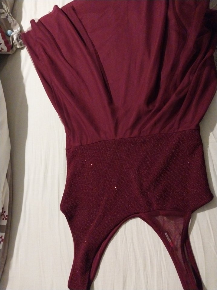 Diger Bordo V Yaka Midi  Abiye Elbise - Görsel 5