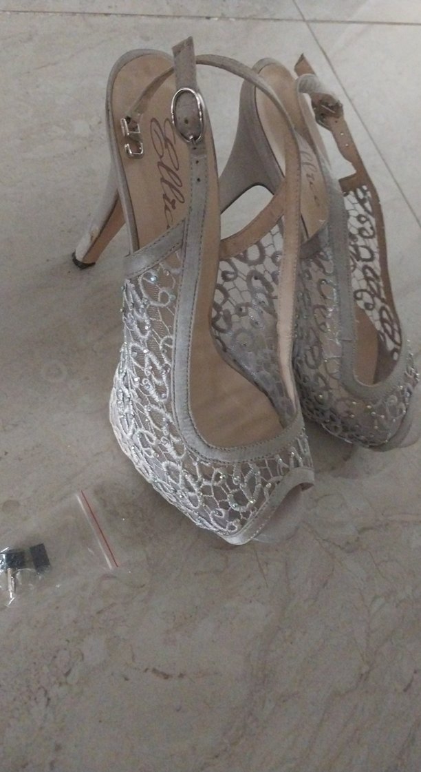 Diger gri Dantel İşlemeli Dolgu Topuklu Kadın Abiye Ayakkabı - Görsel 5