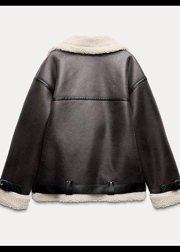 Zara Kürk Detaylı Kahverengi Biker Deri Ceket - Görsel 2