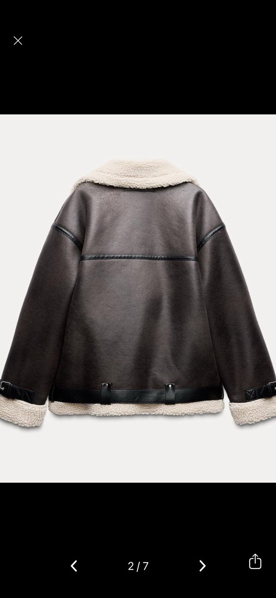 Zara Kürk Detaylı Kahverengi Biker Deri Ceket - Görsel 2