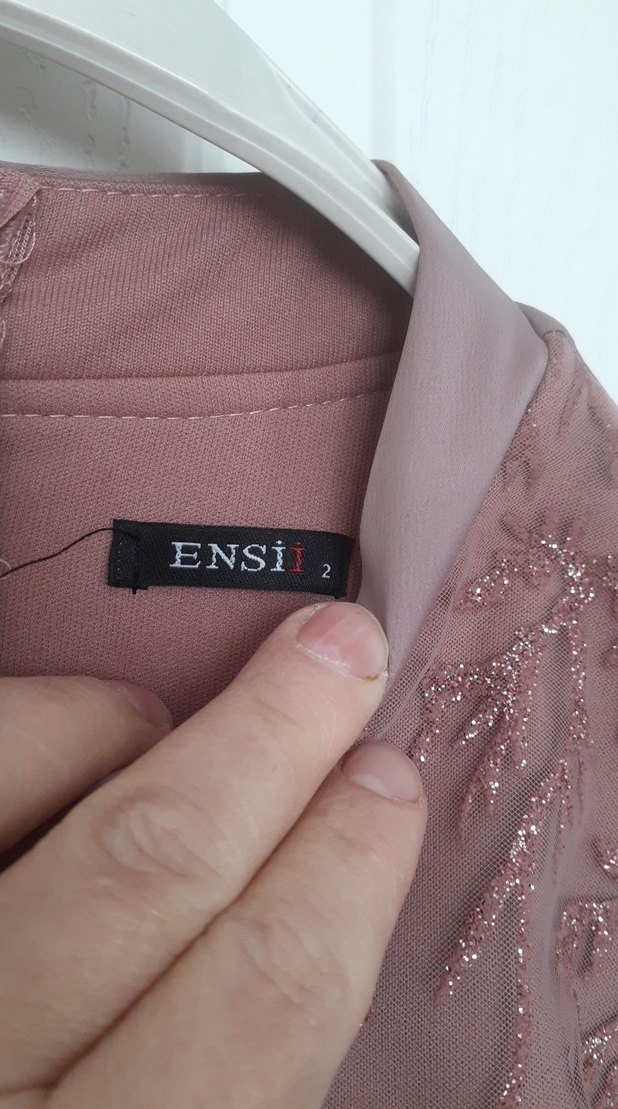 Drapeli Uzun Kollu V Yaka Bej Abiye Elbise - Görsel 2