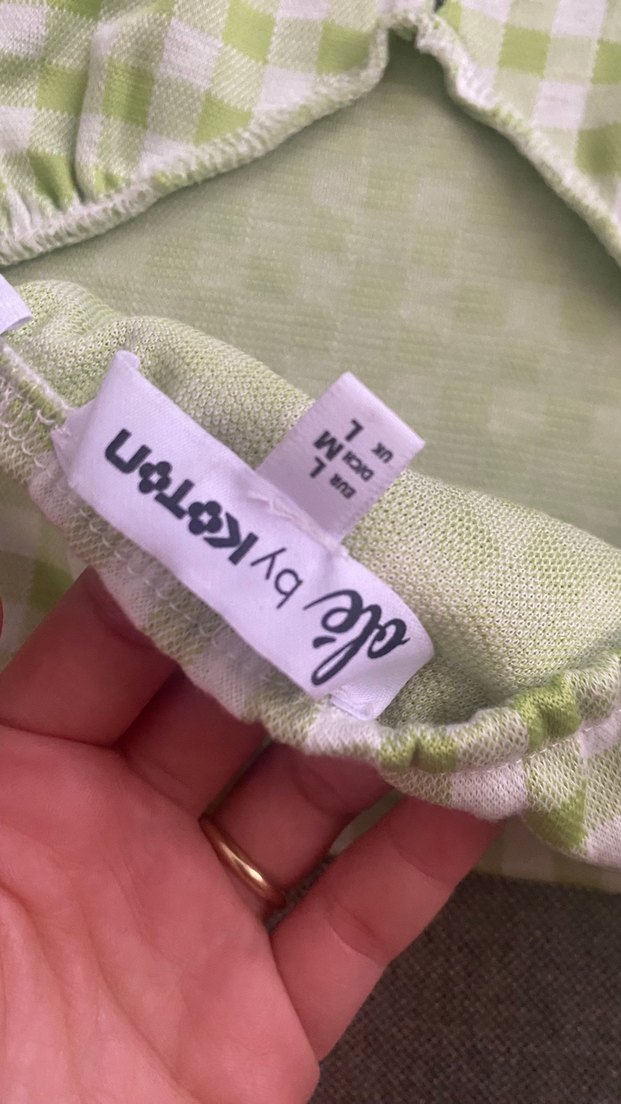 Pastel Yeşil Beyaz Kareli Halter Bikini Üstü — görsel 3/4