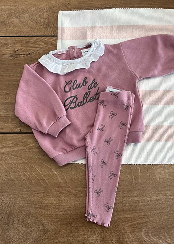 Pembe Baskılı Örgü Bebek Kız Takımı