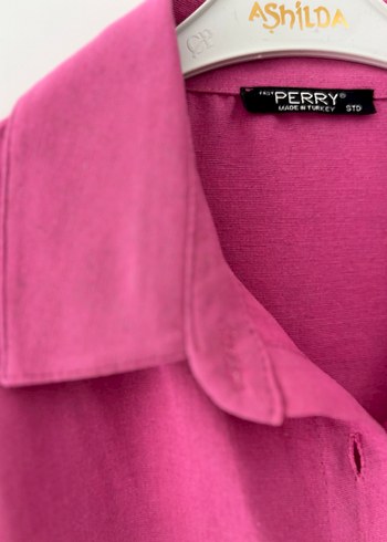 Pembe Keten Düğmeli Kadın Gömlek - Görsel 2