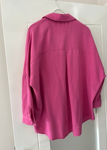 Pembe Keten Düğmeli Kadın Gömlek - Görsel 4