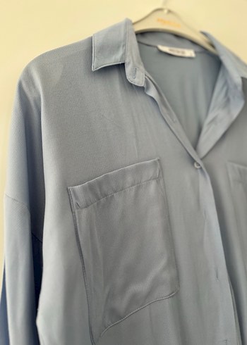 Mavi Düğmeli Uzun Kollu Kadın Gömlek - Görsel 2