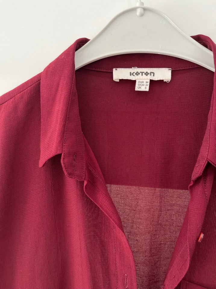 Bordo Kadın Keten Gömlek - Görsel 2