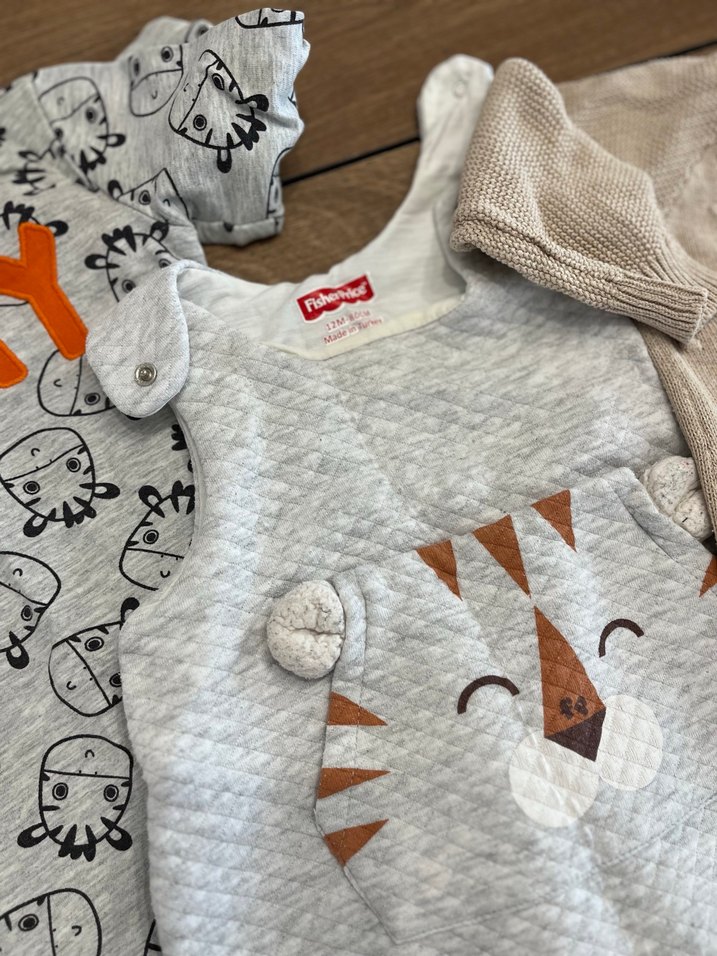 3 adet Gri Nakışlı Bebek Tulum - Görsel 3