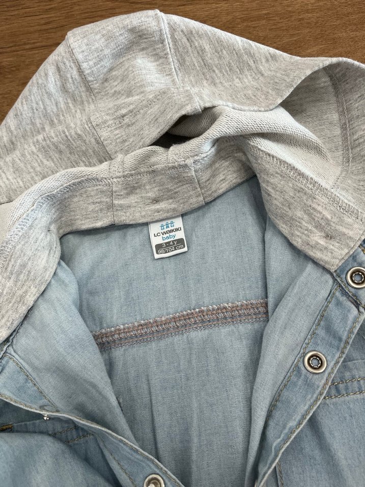 Gri Kapüşonlu Denim Erkek Bebek Takımı - Görsel 3