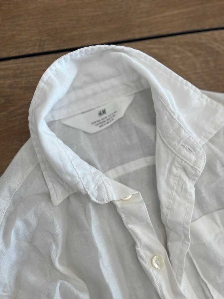 Beyaz Keten Düğmeli Gömlek - Görsel 2