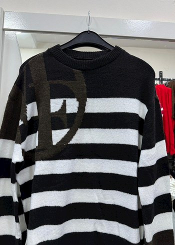 Çizgili Siyah Kadın Triko Kazak - Görsel 2