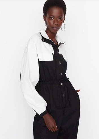 Kadın Siyah Bel Detaylı Uzun Kollu Tulum - Görsel 3