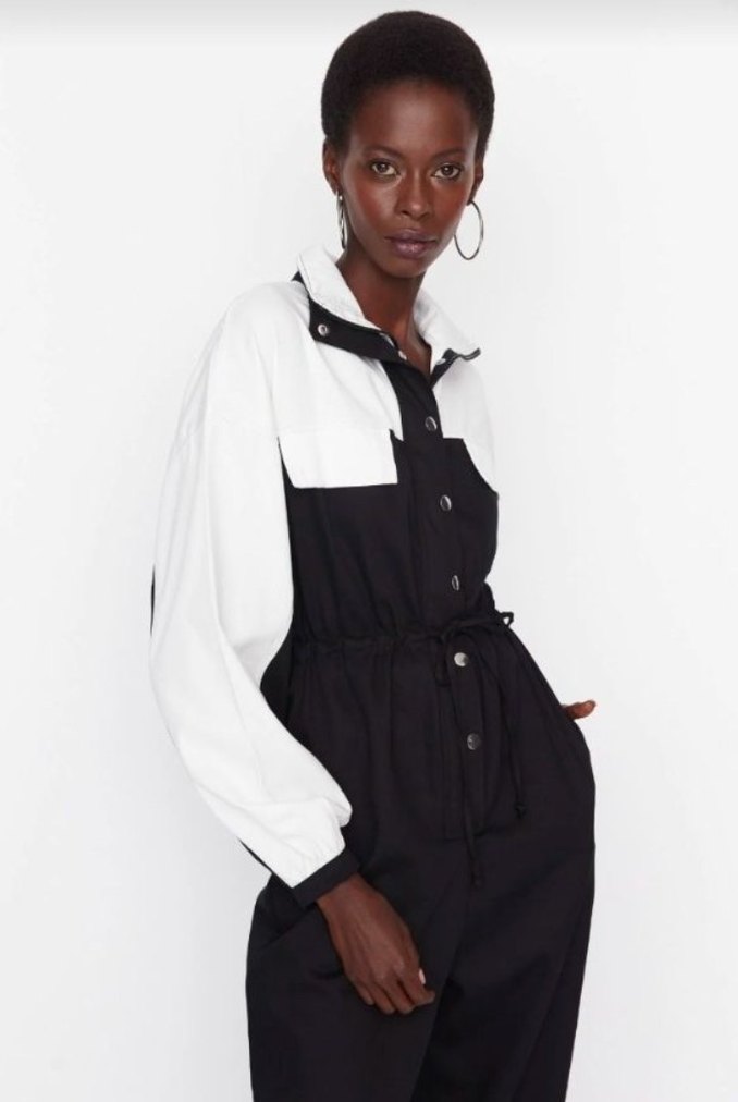 Kadın Siyah Bel Detaylı Uzun Kollu Tulum - Görsel 3