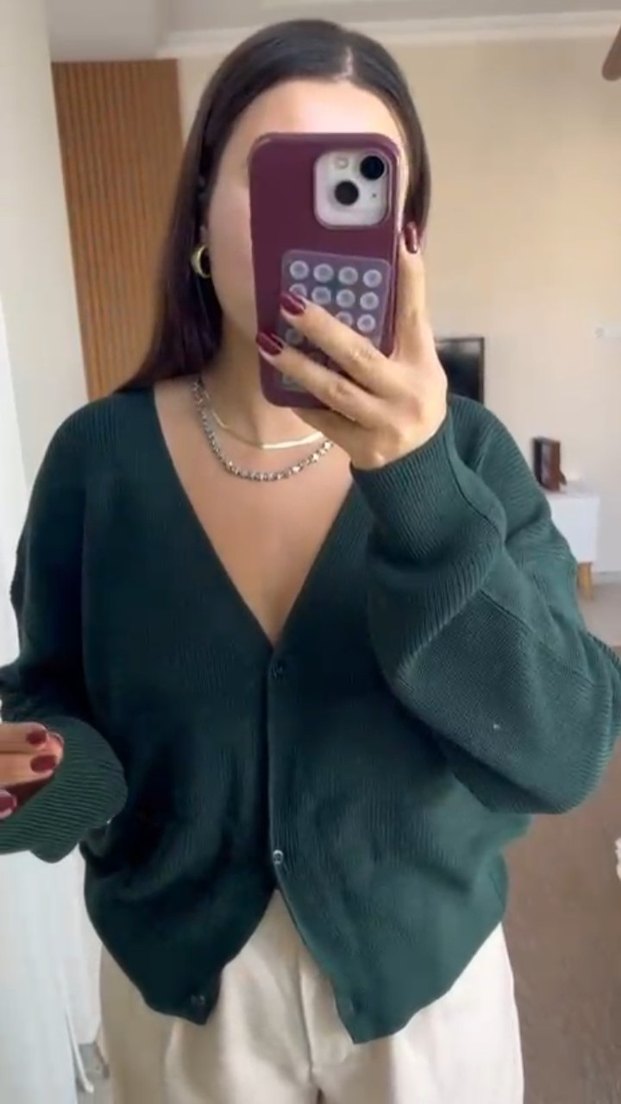 Triko Yeşil Kadın Hırka - Görsel 2