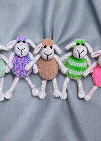 Renkli Örgü Peluş Oyuncak Koyunlar - Görsel 2