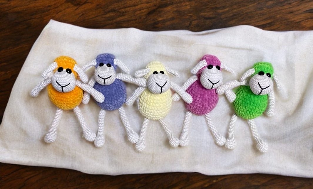 Renkli Örgü Peluş Oyuncak Koyunlar - Görsel 3