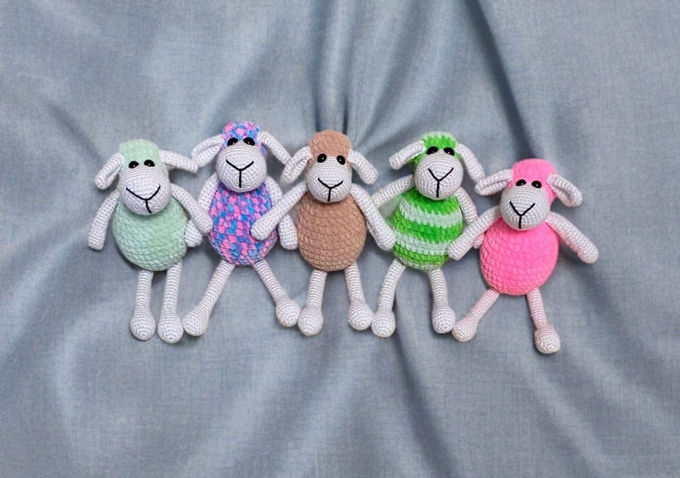 Renkli Örgü Peluş Oyuncak Koyunlar - Görsel 2