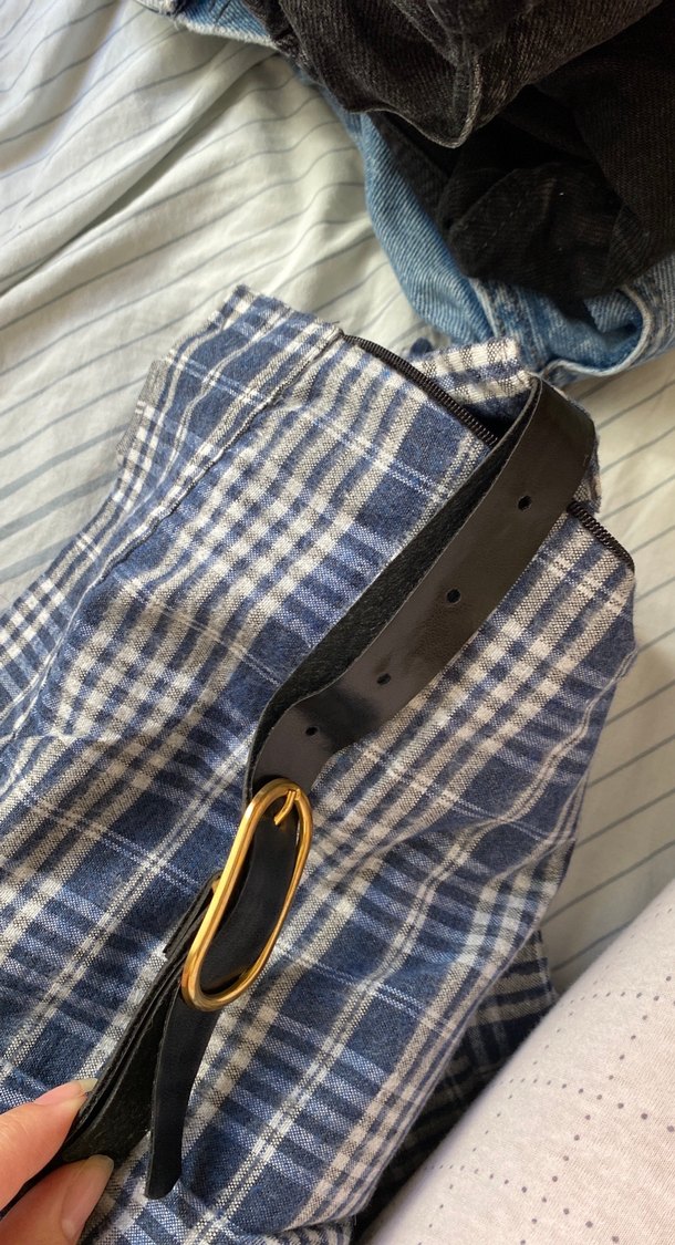 Kadın Mavi Ekose Kumaş Pantolon - Görsel 4