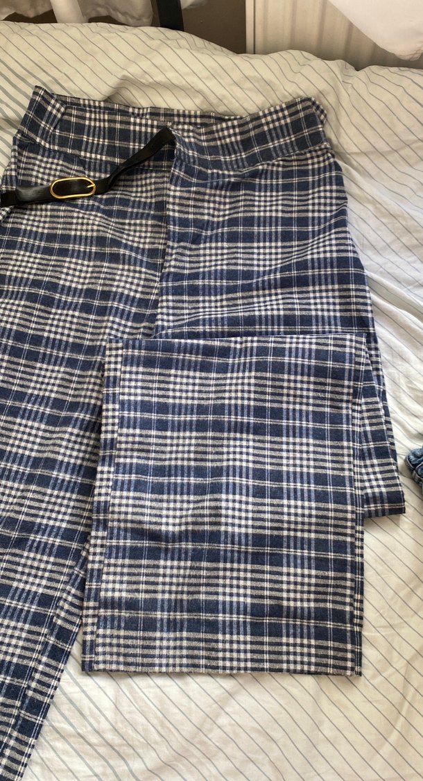 Kadın Mavi Ekose Kumaş Pantolon - Görsel 2