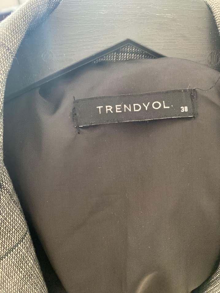 Gri Kareli Midi Kadın Blazer Ceket - Görsel 3