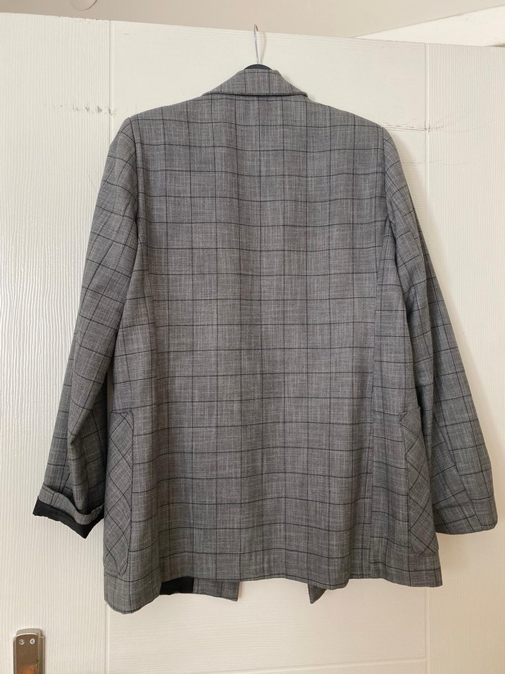 Gri Kareli Midi Kadın Blazer Ceket - Görsel 2