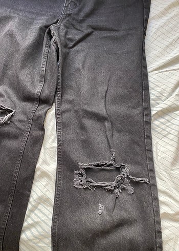 40 Beden Siyah Kadın yırtık detaylı wide leg Kot Pantolon