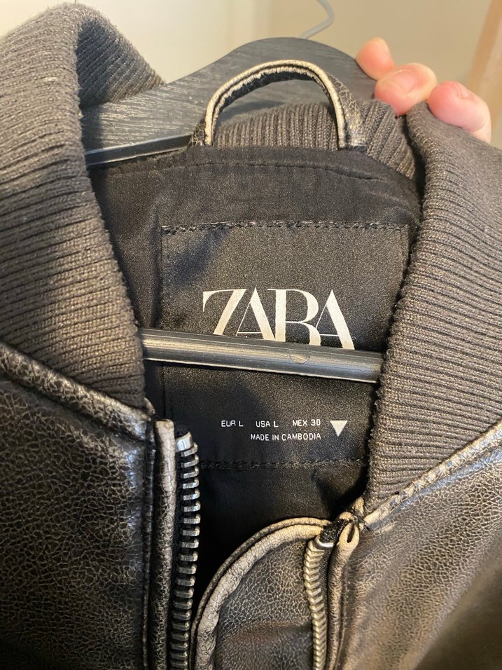 Gri Deri Kadın Ceket, Fermuarlı, oversize - Görsel 3