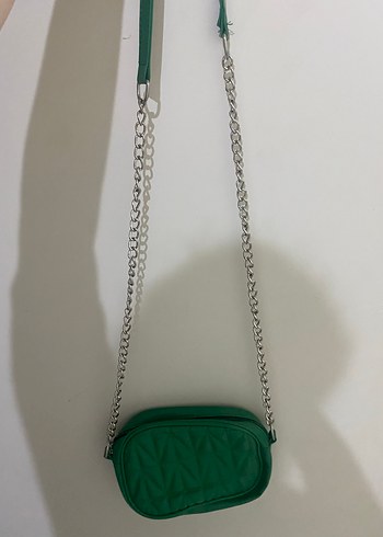 Zincir Detaylı Yeşil Deri Kadın Çanta - Görsel 3