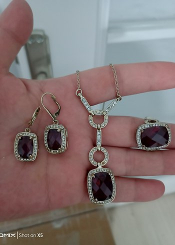 Bordo Taşlı Kadın Takı Seti