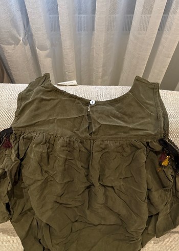 Kadın Haki Bohem Nakışlı Uzun Kolsuz Tunik - Görsel 3