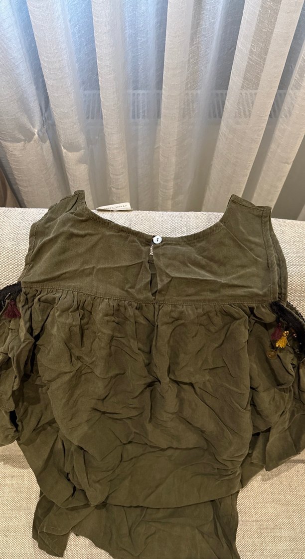 Kadın Haki Bohem Nakışlı Uzun Kolsuz Tunik - Görsel 3