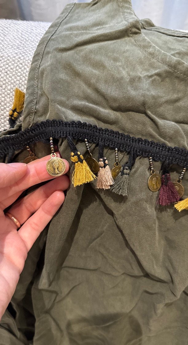 Kadın Haki Bohem Nakışlı Uzun Kolsuz Tunik - Görsel 4