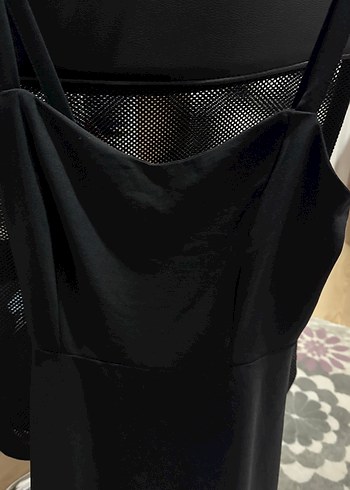 Siyah İnce Askılı Midi Elbise - Görsel 2