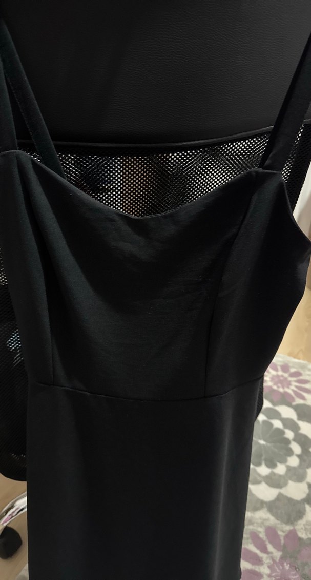 Siyah İnce Askılı Midi Elbise - Görsel 2