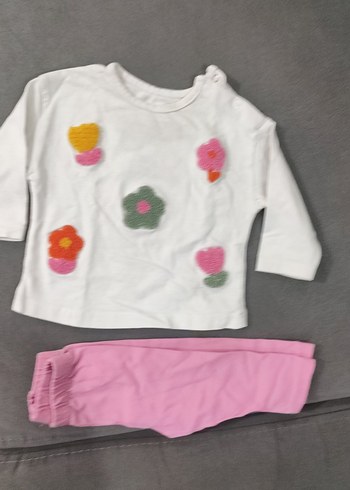 Çiçek Desenli Uzun Kollu Bebek Kız Takımı - Görsel 2